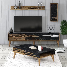 Conjunto de Mobiliário de Sala de Estar Valensiya – Nogueira/Preto/Már