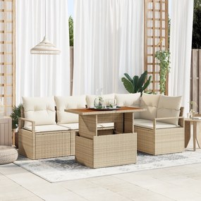 Conjunto de Sofá de Jardim vidaXL de 6 Peças com Almofadas Bege em Rat