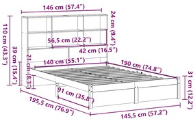 Cama com estante sem colchão 140x190 cm pinho maciço
