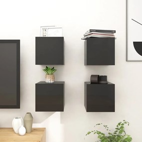 vidaXL Móvel de TV de parede 4 pcs 30,5x30x30 cm preto brilhante