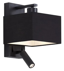 LED Candeeiro de parede moderno preto quadrado com luz de leitura - Puglia Moderno