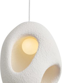 Candeeiro Pendente Japandi Branco com Abajur Orgânico 3 Luzes - Moonstone
