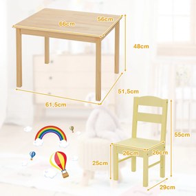 Mobiliário infantil Mesa infantil e 4 cadeiras de madeira Secretária infantil Quarto de criança  Multicolor
