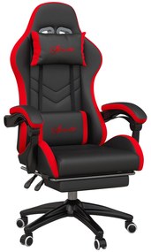 Cadeira Gaming Ergonómica Reclinável 135° de Couro PU com Suporte Lombar Altura Ajustável 65x65x129 cm Preto e Vermelho