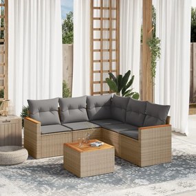 6 pcs conjunto de sofás p/ jardim com almofadões vime PE bege