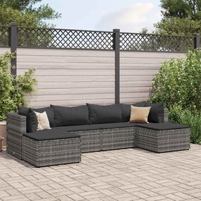 vidaXL 6 pcs conjunto lounge de jardim c/ almofadões vime PE cinzento