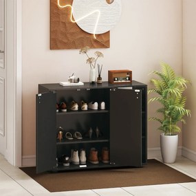 Sapateira com portas 80 x 31 x 64,5 cm sapatos de 3 níveis com prateleiras ajustáveis Preto