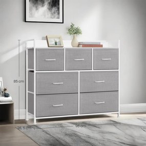 Cómoda, armário, 7 gavetas em tecido com puxadores 28,5 x 98 x 85 cm cinza-branco 