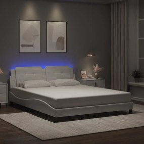 Estrutura de cama c/ luzes LED 160x200 cm couro artif. branco