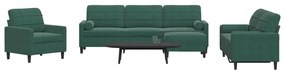 4 pcs conjunto sofás com almofadões e rolos veludo verde-escuro