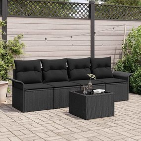 vidaXL Conjunto de Sofá de Jardim de 5 Peças com Almofadas em Rattan Preto