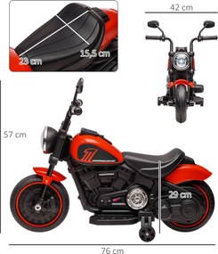 Moto elétrica para crianças a 3 km/h, 6 V, com farol LED, 2 rodas de apoio, para idades entre os 18 e os 36 meses, com motor potente, vermelha