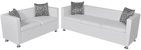 Conjunto de sofás de 2 e 3 lugares couro artificial branco