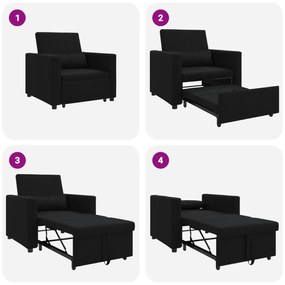 Sofá-Cama Convertible 3 em 1 Preto
