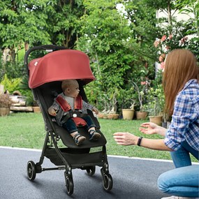 Carrinho de Bebé Dobrável Carrinho de Bebé de 0-36 Meses Carga 15kg com Encosto Reclinável Apoio para os Pés Ajustável e Estrutura de Alumínio 82x51x1