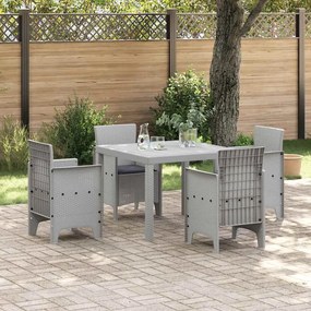 vidaXL Conjunto de Jantar para Jardim 5 Peças com Almofadas Cinza Claro em Rattan Sintético