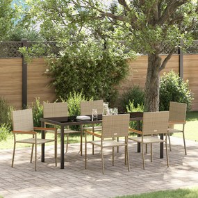 vidaXL Conjunto de Jantar de 7 Peças Bege Rattan Poliéster
