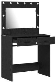 Mesa de Maquilhagem com Luzes de LED Carvalho Preto 78,5x41x135 cm