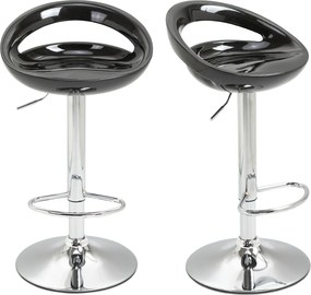 Conjunto de 2 bancos de bar com altura ajustável, encosto e apoio para os pés, giratórios a 360°, 46 x 41 x 76–96 cm, preto