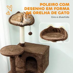 Arranhador para Gatos com Múltiplas Plataformas Cama 2 Cavernas Rede Escada Postes de Sisal 48x48x160 cm Castanho