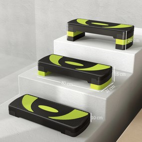 Step para Exercício Aeróbico Plataforma Step com Altura Ajustável em 3 Níveis 80x31x10-20 cm Verde e Preto