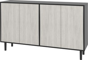 Armário de cozinha 121 x 37 x 75 cm com 2 armários e prateleiras ajustáveis com acabamento em madeira cinzenta e preto