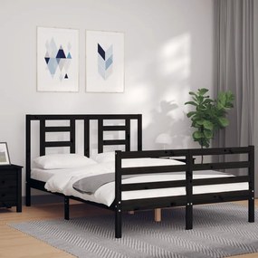 Estrutura de cama com cabeceira 140x190 cm madeira maciça preto