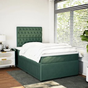 Cama boxspring com colchão 120x200 cm veludo verde-escuro