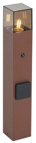 Poste de Luz Exterior Industrial Castanho-Ferrugem com Vidro Fumê 50cm com Sensor Crepuscular - Denmark