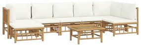 8 pcs conjunto lounge de jardim bambu c/ almofadões branco nata