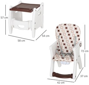 HOMCOM Cadeira para bebês 3 em 1 por mais de 6 meses Transformar em mesa e cadeira multifuncional Ajustável em 3 posições encosto alto Acolchoado com 2 bandejas removíveis 57x59x105 cm Branco