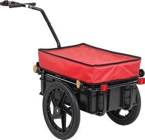 HOMCOM Reboque de Bicicleta com Cobertura de Tecido Oxford Impermeável, Refletores Estrutura de Aço e Alças para Transporte 144x59x80 cm Vermelho e Preto | Aosom Portugal