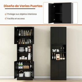 Armário de cozinha com portas e estantes 56 x 30 x 190 cm Preto