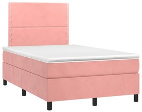 Cama box spring c/ colchão luzes e LED 120x190 cm veludo rosa
