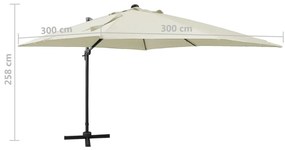 Guarda-sol jardim cantilever c/ poste e luzes LED 300 cm areia