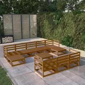 11 pcs conjunto lounge de jardim pinho maciço
