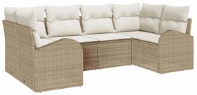 Conjunto de Sofá de Jardim 6 Peças com Almofadas Beiges em Rattan Sint