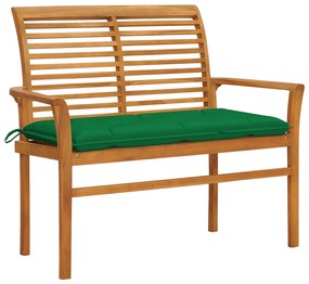 vidaXL Banco de jardim c/ almofadão verde 112 cm teca maciça