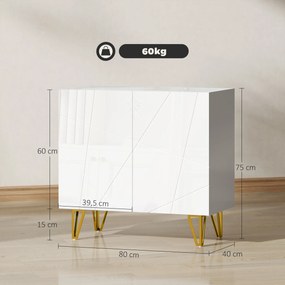 Aparador para Sala Aparador de Entrada com 2 Portas e Prateleiras Ajustáveis para Cozinha Sala 80x40x75 Branco Brilhante