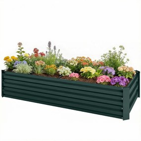 Floreira retangular para horta 150 x 70 x 30 cm,, em aço galvanizado, com rebordo de segurança e fundo aberto, verde