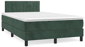 Cama box spring com colchão e luzes LED veludo verde-escuro