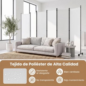 Biombo Separador de Espaço Dobrável de 6 Painéis, 331,5 x 35,5 x 173 cm, Rodas com Travão, Branco