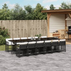 vidaXL 13 pcs conjunto de jantar p/jardim com almofadões vime PE preto