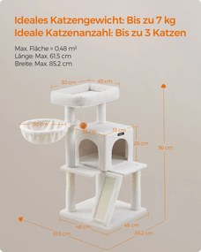 Arranhador para Gatos com plataforma grande 48 x 48 x 96 cm branco creme