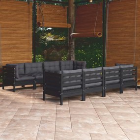 vidaXL 9 pcs conjunto lounge jardim c/ almofadões pinho maciço
