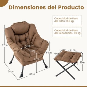 Poltrona reclinável com pufe Poltrona com almofada Apoio de pés Apoio de braços Sofá para sala Quarto 75 x 81 x 94,5 cm Castanho