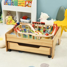 Conjunto de Mesa de Pista de Madeira para Crianças 100 Peças Mesa de Actividades e Gaveta com Rodas com Fecho Fácil de Montar Multicolorida