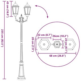 Poste de Luz de Jardim 2-Lâmpada E27 Bronze 235 cm Alumínio