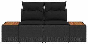 Sofá de Jardim 2 Lugares com Almofadas em Rattan Preto