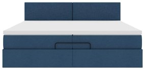 Estrutura de cama otomana com colchão 200x200 cm tecido azul
